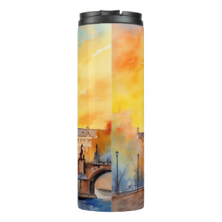 Karlsbrücke Prag Sonnenuntergang Aquarell Thermosbecher