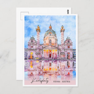Karlsplatz Wien Österreich Reisen Place Watercolor Postkarte
