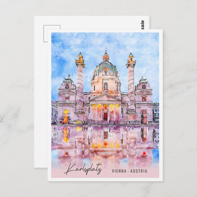 Karlsplatz Wien Österreich Reisen Place Watercolor Postkarte (Vorne/Hinten)