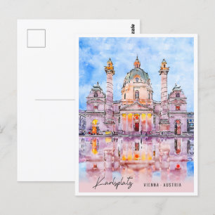 Karlsplatz Wien Österreich Reiseort Aquarell Postkarte