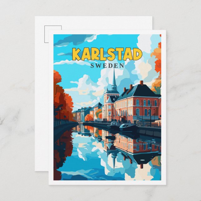 Karlstad Schweden Vintage Reise Illustration Postkarte (Vorne/Hinten)