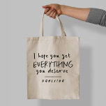 Karma bekommen alles, was Sie verdienen Tragetasche<br><div class="desc">Geschickt,  getrennt oder neu Single Freund lustige Karma humorvollen Sarkasmus bekommen alles,  was Sie verdienen moderne schwarz-weiße Typografie einzigartig Tote-Tasche Geschenk</div>