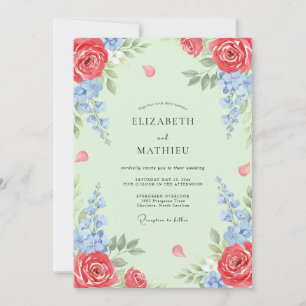 Karmesinblaue Minzblatt-Hochzeit Einladung