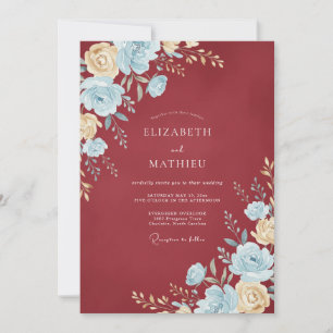 Karmesinblaue Petal-Hochzeit Einladung