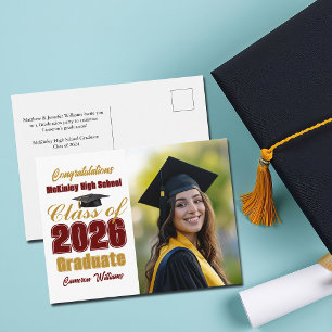 Karmesinrot Gold Abschlussklasse 2026 Foto Abitur Ankündigungspostkarte