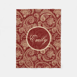 Karmesinrot und Beige Creme Vintage Paisley Fleecedecke