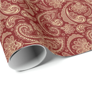 Karmesinrot und Beige Creme Vintage Paisley Geschenkpapier
