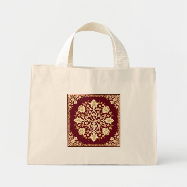 Karmesinrote Arabesken-Blumen-Tasche Mini Stoffbeutel (Vorne)