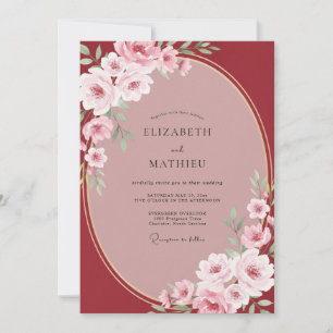 Karmesinrote bemalte Weinreben-Hochzeit Einladung