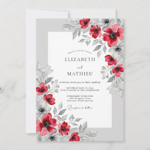 Karmesinrote Botanische Hochzeit Einladung