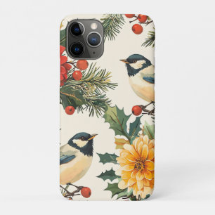 Karmesinrote Dahlia-Meise-Weihnachts-Cream-Muster Case-Mate iPhone Hülle