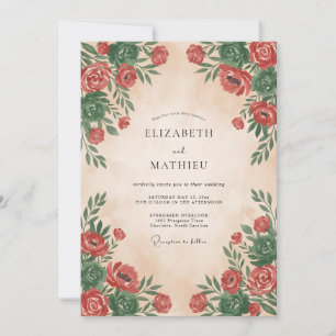 Karmesinrote Florale Romantische Hochzeit Einladung