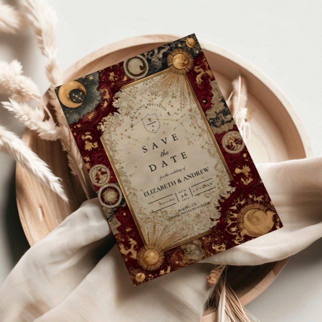 Karmesinrote himmlische barocke Hochzeit Save The Date (Von Creator hochgeladen)