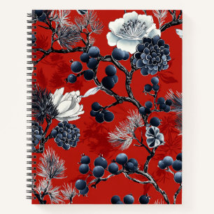Karmesinrote Indigo-Chinoiserie Pfingstrose Magnol Notizbuch