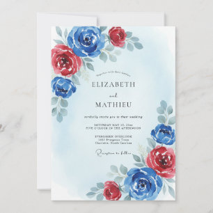 Karmesinrote Kobalt-Rosen-Hochzeit Einladung