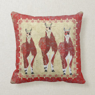 Karmesinrote Lamas Boho Mojo Kissen