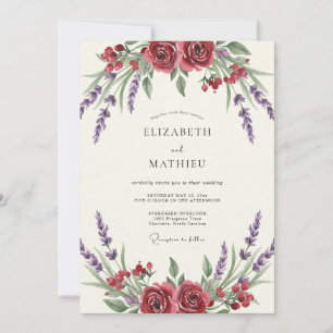 Karmesinrote Lavendel-Hochzeit Einladung