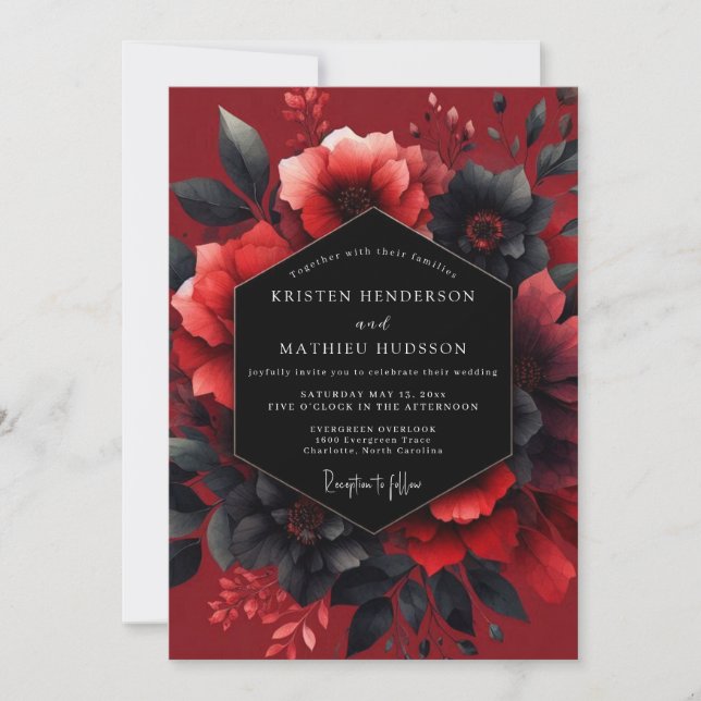 Karmesinrote Leidenschaftliche Flora-Hochzeit Einladung (Vorderseite)