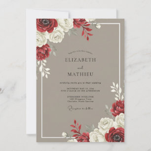 Karmesinrote Mocha-Blatt-Hochzeit Einladung