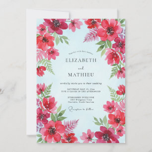 Karmesinrote Mohnblume Aqua-Hochzeit Einladung
