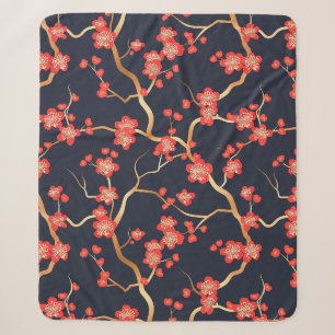 Karmesinrote Pflaumenblüten-Gold-Bronze-Marineblum Sherpadecke