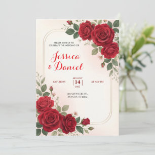Karmesinrote romantische Hochzeitseinladung Rose Einladung
