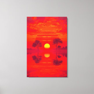 Karmesinrote Spiegelung - Sonnenuntergang über See Leinwanddruck