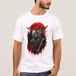 Karmesinrote Umarmung: Skelettliebende T-Shirt