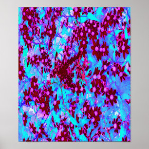 Karmesinrote und rosa Wildblumen auf Blau Poster