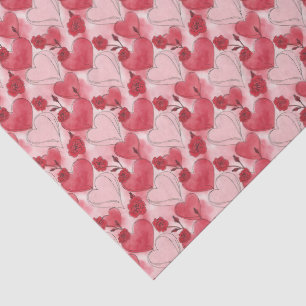 Karmesinrote und rosafarbene Herzen und Rosen Seidenpapier