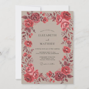 Karmesinrote warme Rosenblüten-Hochzeit Einladung