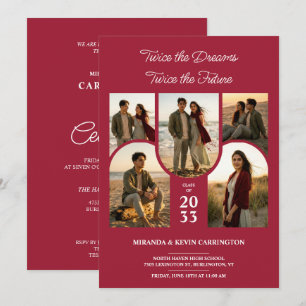 Karmesinroter Arched Collage Double Grads Twin TMF Einladung