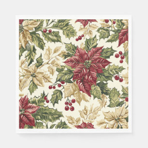 Karmesinroter Champagner-Weihnachtsstern-Stechpalm Serviette