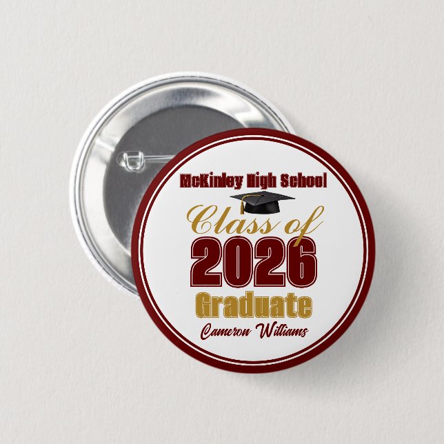Karmesinroter Goldener Abschlussjahrgang 2026 Ande Button (Vorne & Hinten)