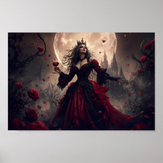Karmesinroter Mondlicht-Gotik-Königinnen-Kunstpost Poster