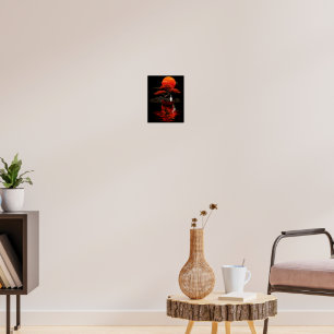 Karmesinroter Sonnenuntergang-Bonsai – Japanische Poster