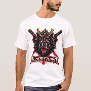 Karmesinrotes Samurai-Wolf-Grafik-Shirt, Dual-Kata T-Shirt