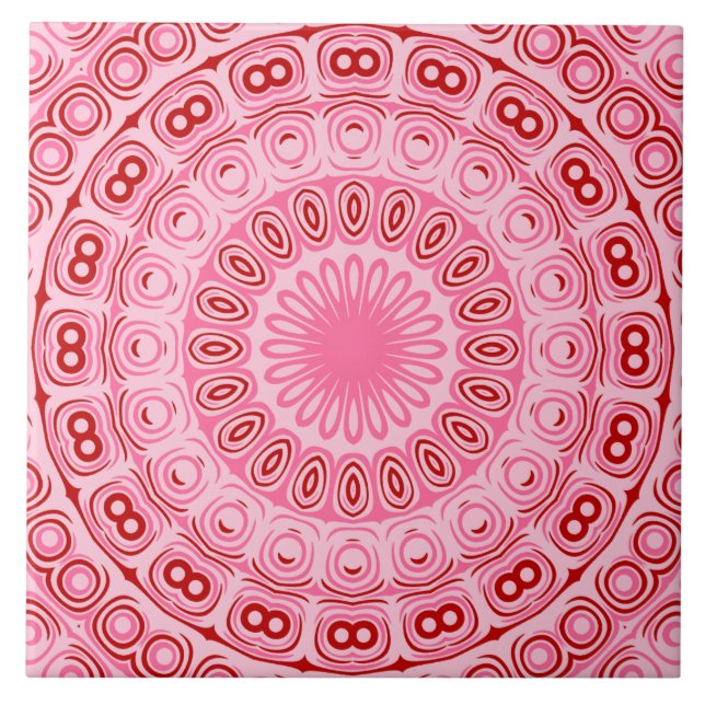 Karmesinrotes und Rosa Mandala-Muster Fliese (Vorderseite)