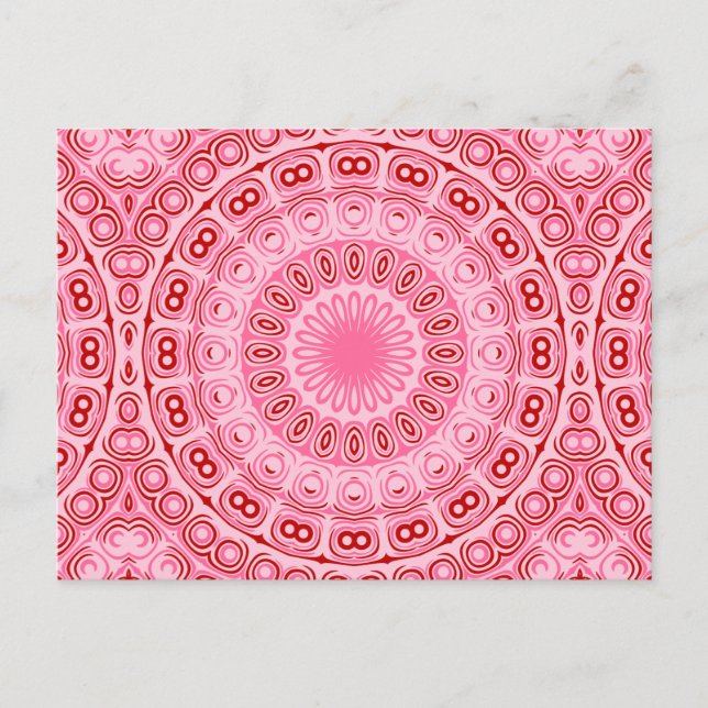 Karmesinrotes und Rosa Mandala-Muster Postkarte (Vorderseite)