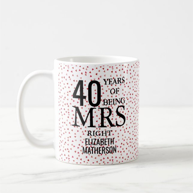 Karminrote Hochzeitstag-Frau Right der Herz-40. Kaffeetasse (Links)