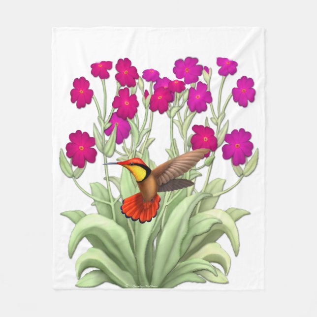 Karminrote rote Dschungel-Kolibri-Fleece-Decke Fleecedecke (Vorderseite)