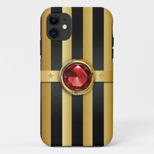 Karminrotes Edelstein-Luxusgold Stripes iPhone 5 iPhone 11 Hülle