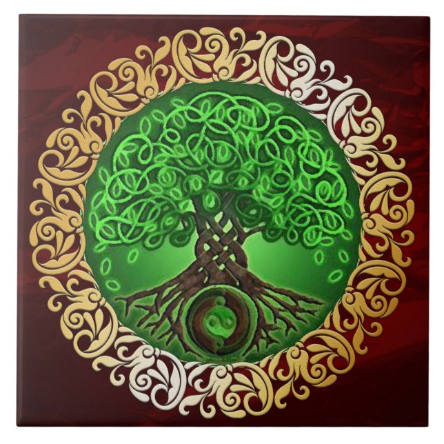 Karminrotes rotes mittelalterliches Hexerei-Ritual Fliese (Vorderseite)