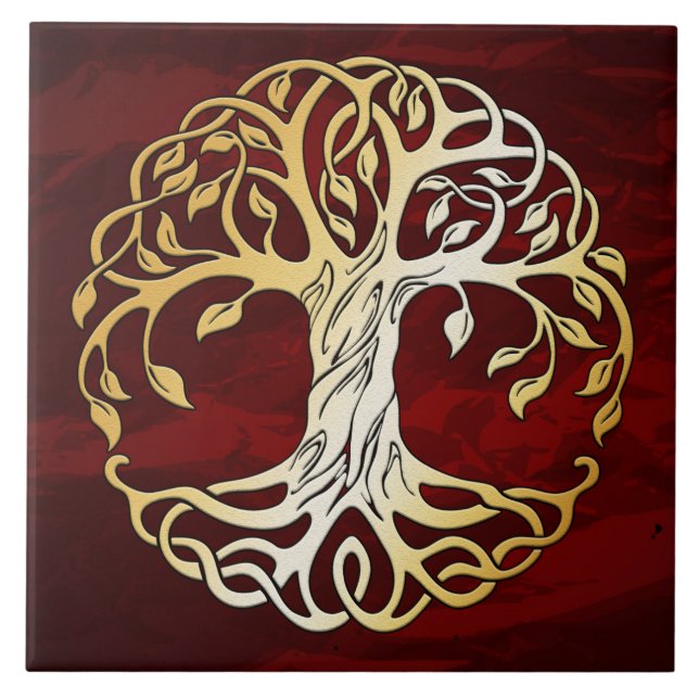 Karminrotes rotes mittelalterliches Hexerei-Ritual Fliese (Vorderseite)