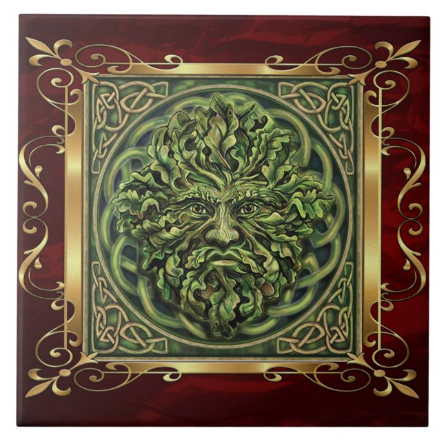 Karminrotes rotes mittelalterliches Hexerei-Ritual Fliese (Vorderseite)