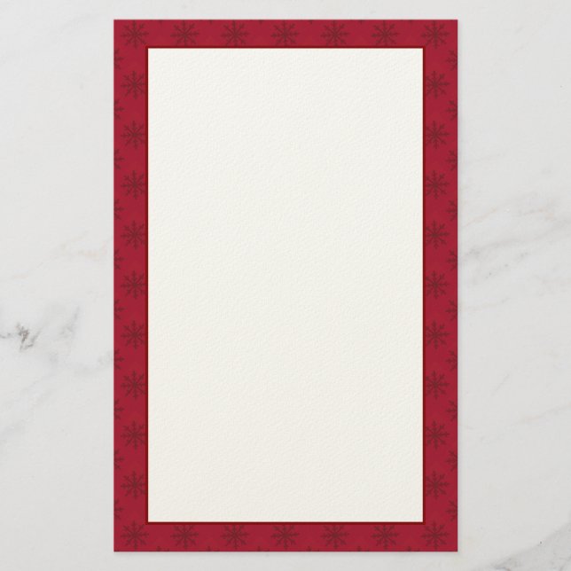Karminrotes rotes Schneeflocke-Muster Briefpapier (Vorderseite)