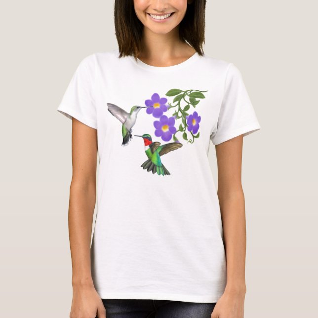 Karminrotes Throated Kolibri-Paar-Shirt T-Shirt (Vorderseite)