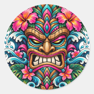 Karneval Blüten-Tiki-Aufkleber Runder Aufkleber