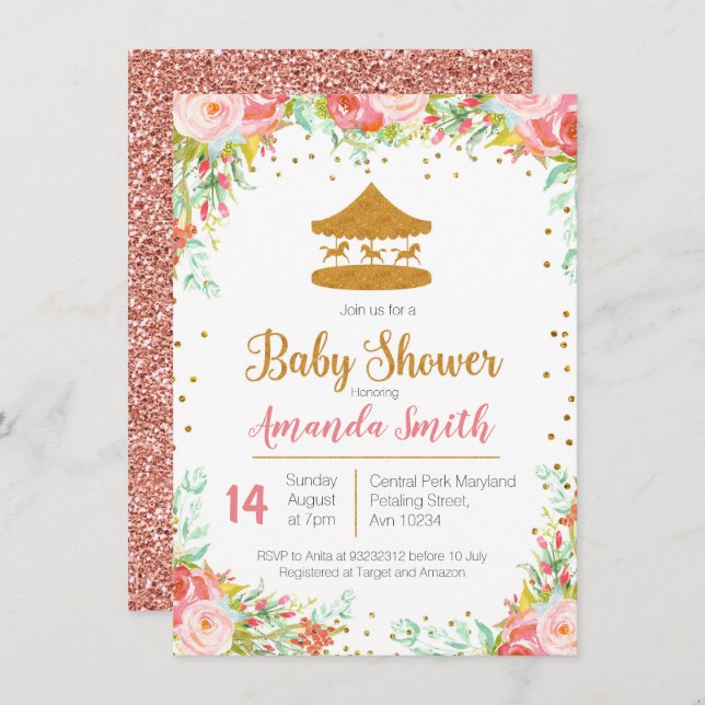 Karneval Circus Baby Dusche Einladung (Vorne/Hinten)