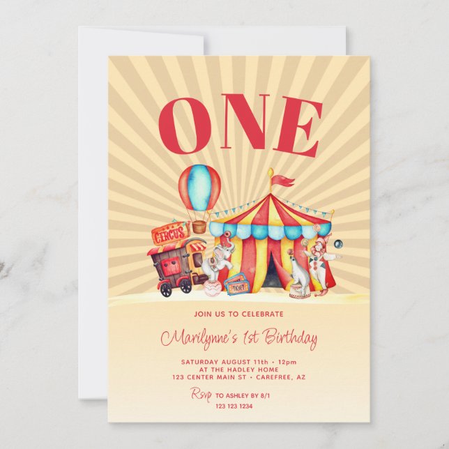 Karneval Circus Big 1. Geburtstag Einladung (Vorderseite)
